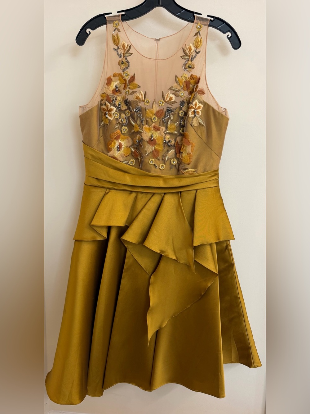 Marchesa Notte Embroidered Fit & Flare Mikado Dress, size 10